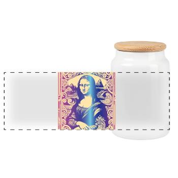 Woman portrait mona lisa rainbow modern paris - Panoramic Cookie Jar with Wooden Lid - white - Front