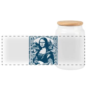 Blaues modernes Mona-Lisa Motiv mit Wellen druck  - Panorama Keksdose mit Holzdeckel - Weiß - Vorne
