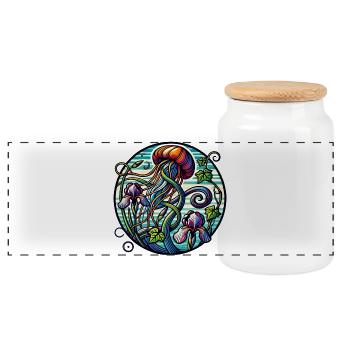 Jardin de méduses irisées - Boîte à biscuits avec couvercle en bois - blanc - Devant