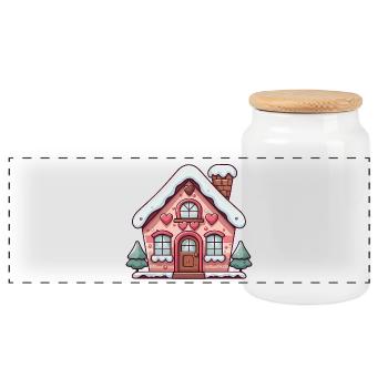 Herz Lebkuchenhaus Verschneiter Charme - Panorama Keksdose mit Holzdeckel - Weiß - Vorne