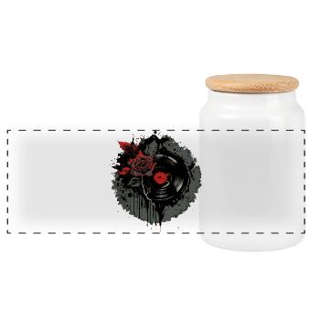 Vinyl Record Collector - Panoramic Cookie Jar with Wooden Lid - white - Front