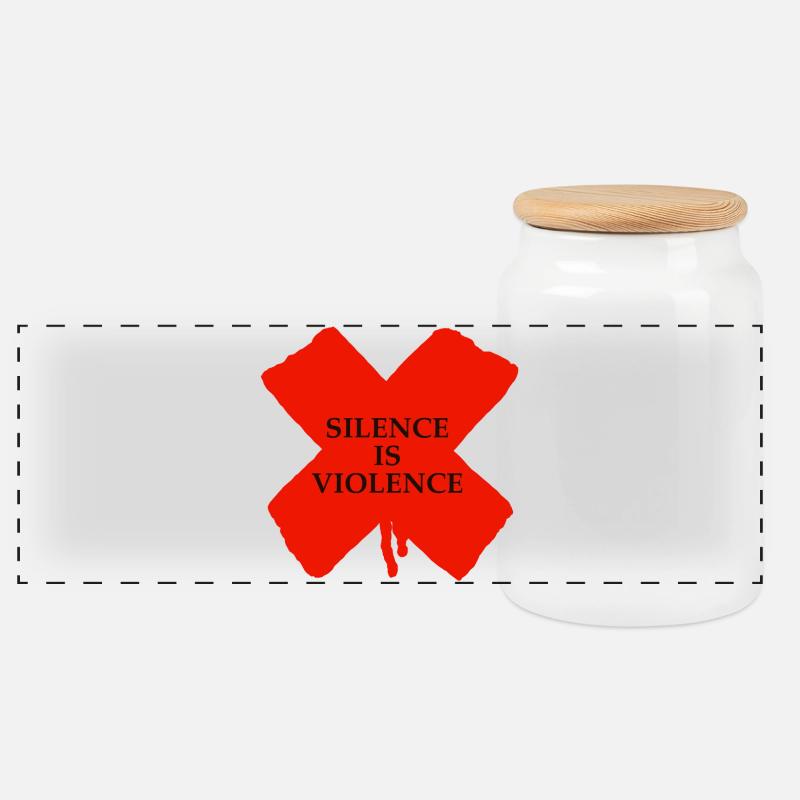 Silence is Violence - Panoramic Cookie Jar with Wooden Lid - white