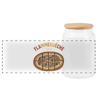 Flammkuchen – Lustiges Foodie Geschenk - Panorama Keksdose mit Holzdeckel - Weiß - Vorne