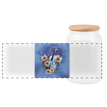 Celeste Geige mit Blumen - Panorama Keksdose mit Holzdeckel - Weiß - Vorne