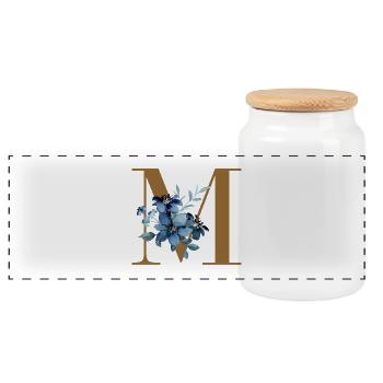 Monogramme M à fleurs bleues - Boîte à biscuits avec couvercle en bois - blanc - Devant