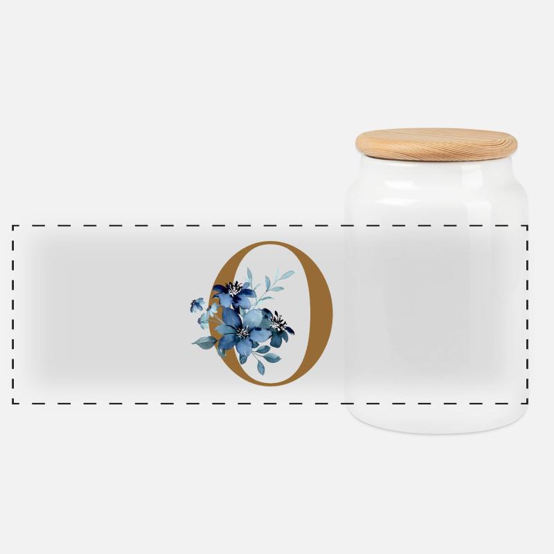 Floral O – Lettre dorée avec des fleurs - Boîte à biscuits avec couvercle en bois - blanc