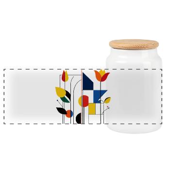 Tulip Geometric Mosaic - Panoramic Cookie Jar with Wooden Lid - white - Front