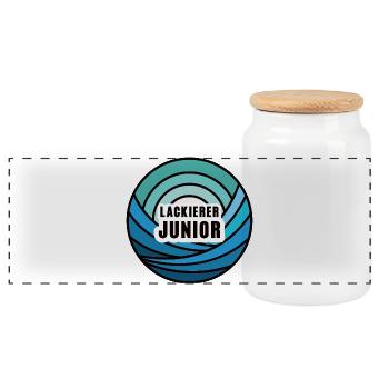 Painter Junior Child Offspring Successor Trainee - Panoramic Cookie Jar with Wooden Lid - white - Front