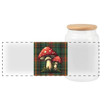 Plaid Mushroom Adventure - Panorama Keksdose mit Holzdeckel - Weiß - Vorne
