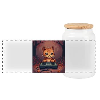 Cozy Pixel Cat Controller - Panorama Keksdose mit Holzdeckel - Weiß - Vorne