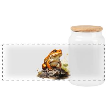 Orangeroter Frosch oder Kröte auf Stein - Panorama Keksdose mit Holzdeckel - Weiß - Vorne