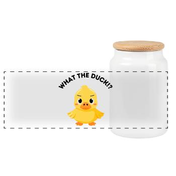 What the Duck - Funny Angry Duck - Panoramic Cookie Jar with Wooden Lid - white - Front