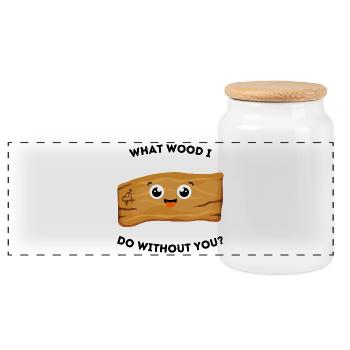 What Wood I Do Without You – Jeu de mots amusant - Boîte à biscuits avec couvercle en bois - blanc - Devant