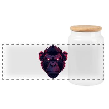 Neon Gorilla Kopfkunst - Panorama Keksdose mit Holzdeckel - Weiß - Vorne
