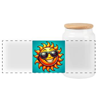 Sonne - Panorama Keksdose mit Holzdeckel - Weiß - Vorne