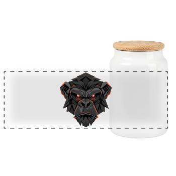Neon Gorilla Lowpoly Face - Panoramic Cookie Jar with Wooden Lid - white - Front