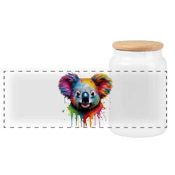 Regenbogen Koala Aquarell - Panorama Keksdose mit Holzdeckel - Weiß - Vorne