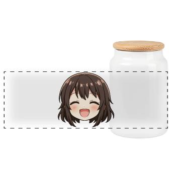 Chibi Gesicht Braunes Lächeln - Panorama Keksdose mit Holzdeckel - Weiß - Vorne