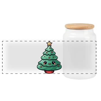 Sapin de Noël Kawaii Sourire - Boîte à biscuits avec couvercle en bois - blanc - Devant