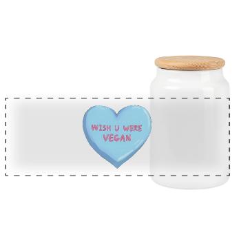 Blue Anime Heart – Wish u were vegan - Panoramic Cookie Jar with Wooden Lid - white - Front