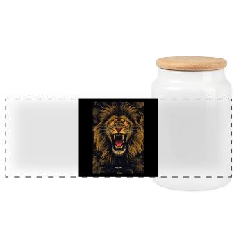Conception d’affiche du lion doré rugissant - Boîte à biscuits avec couvercle en bois - blanc - Devant