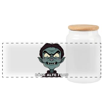 Nasty Old Woman Cartoon - Panoramic Cookie Jar with Wooden Lid - white - Front