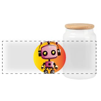 Musikroboter auf Gelb-Orange - Panorama Keksdose mit Holzdeckel - Weiß - Vorne
