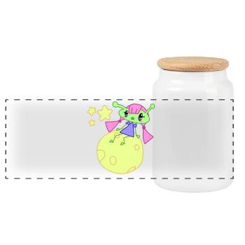 Alien sur la lune avec des étoiles - Boîte à biscuits avec couvercle en bois - blanc - Devant