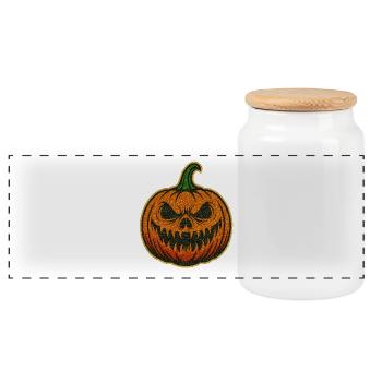 Grim Glowing Halloween Pumpkin - Panoramic Cookie Jar with Wooden Lid - white - Front