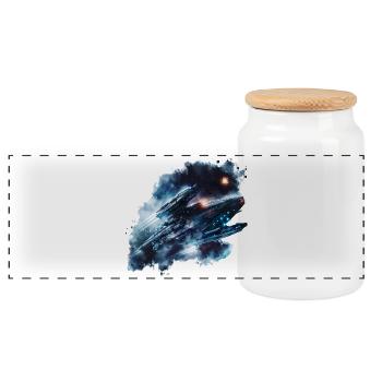 Nebelstern Spacefighter, SciFi UFO - Panoramic Cookie Jar with Wooden Lid - white - Front