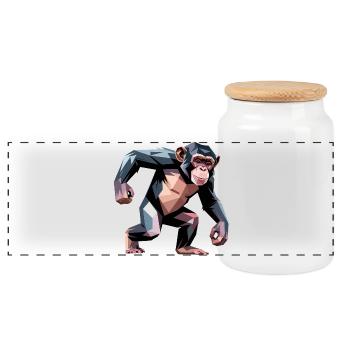 Monkey - Cooles Low-Poly-Logo - Panorama Keksdose mit Holzdeckel - Weiß - Vorne