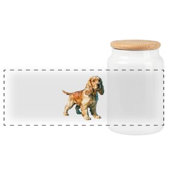 Cocker Spaniel - Cooles Low-Poly-Logo - Panorama Keksdose mit Holzdeckel - Weiß - Vorne