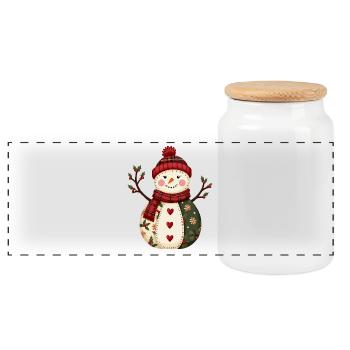 Snowman Christmas Magic Patchwork - Panoramic Cookie Jar with Wooden Lid - white - Front