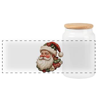 Patchwork-Santa Vintage Flair - Panorama Keksdose mit Holzdeckel - Weiß - Vorne