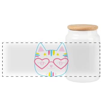 Visage de chat Kawaii avec lunettes en forme de cœur Rose Rose mignon - Boîte à biscuits avec couvercle en bois - blanc - Devant