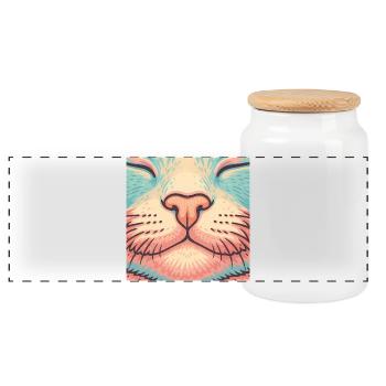 Nez de chat rétro - Illustration de moustaches colorées - Boîte à biscuits avec couvercle en bois - blanc - Devant
