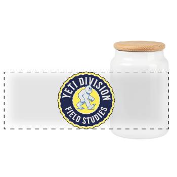 Yeti Division — Field Studies Badge - Panoramic Cookie Jar with Wooden Lid - white - Front
