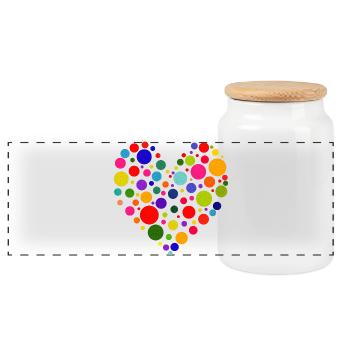 Colorful Circle Heart Pattern - Panoramic Cookie Jar with Wooden Lid - white - Front