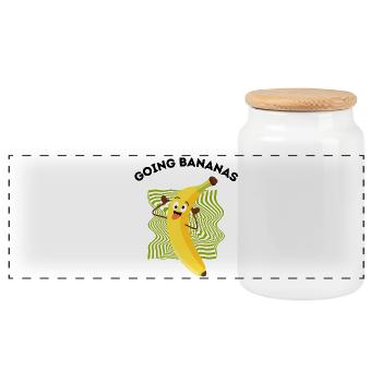 Crazy Banana Cartoon – Going Bananas Wortspiel - Panorama Keksdose mit Holzdeckel - Weiß - Vorne