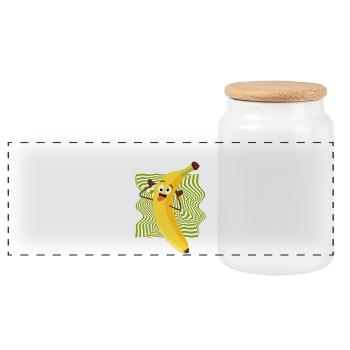 Going Bananas – Funny Crazy Banana Cartoon - Panoramic Cookie Jar with Wooden Lid - white - Front