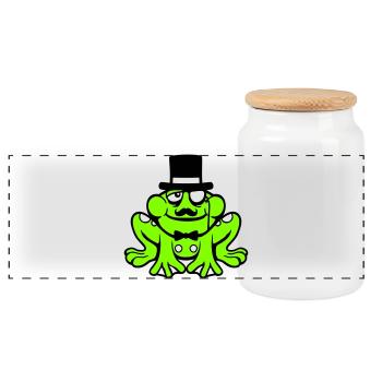 Mr Frosch Sir Herr reich Monokel Brille Zylinder - Panorama Keksdose mit Holzdeckel - Weiß - Vorne