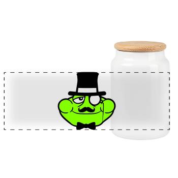 Mr Frog Sir Mr. Rich Monocle Glasses Top Hat - Panoramic Cookie Jar with Wooden Lid - white - Front