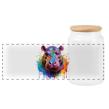 Bunter Hippo Farbexplosion - Panorama Keksdose mit Holzdeckel - Weiß - Vorne