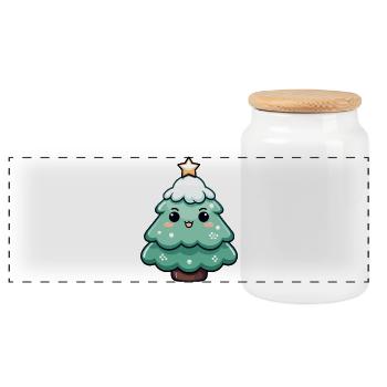 Sapin de Noël étoilé kawaii - Boîte à biscuits avec couvercle en bois - blanc - Devant