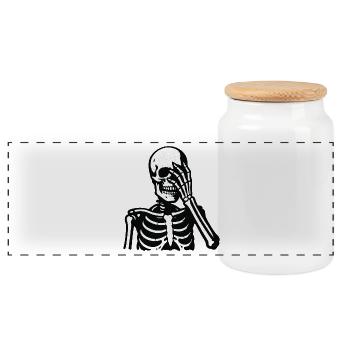 Skeleton Hand Moment | Oh man - Panoramic Cookie Jar with Wooden Lid - white - Front