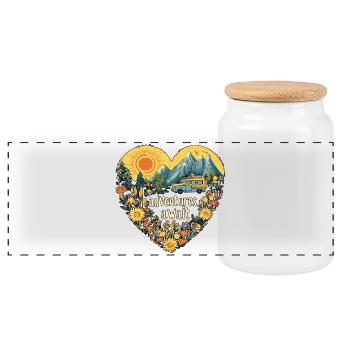 Des aventures de camping vous attendent - Boîte à biscuits avec couvercle en bois - blanc - Devant