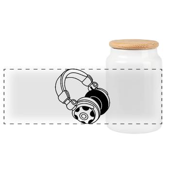 Headphone Silhouette: DJ & Music Vibes - Panoramic Cookie Jar with Wooden Lid - white - Front
