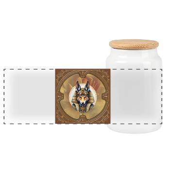 Steampunk Pharaoh Fox - Panoramic Cookie Jar with Wooden Lid - white - Front