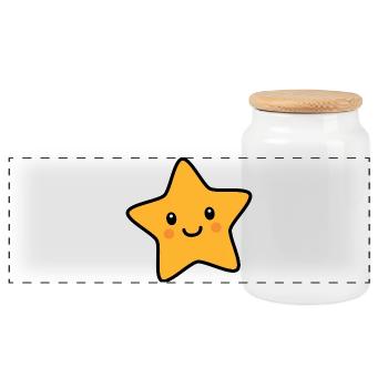 Kawaii star with smiling face - Panoramic Cookie Jar with Wooden Lid - white - Front