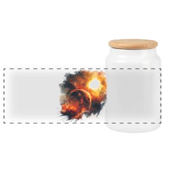 Planetary Cosmos Firestorm - Panoramic Cookie Jar with Wooden Lid - white - Front